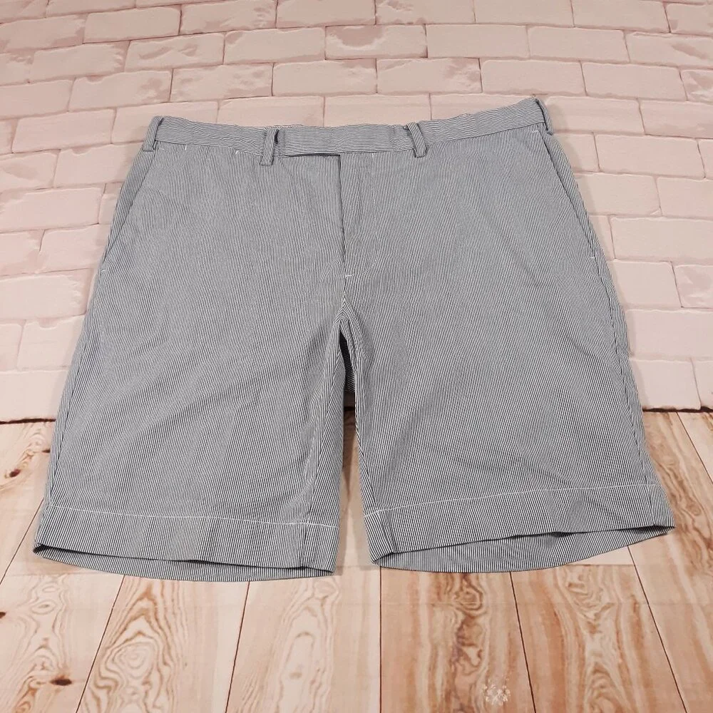 Polo Ralph Lauren Chino Shorts Mens Size 34‎ x 8 Blue Striped Flat Front Cotton
